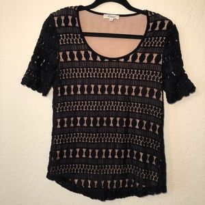 {Wolven} XS Black lace shirt with nude liner